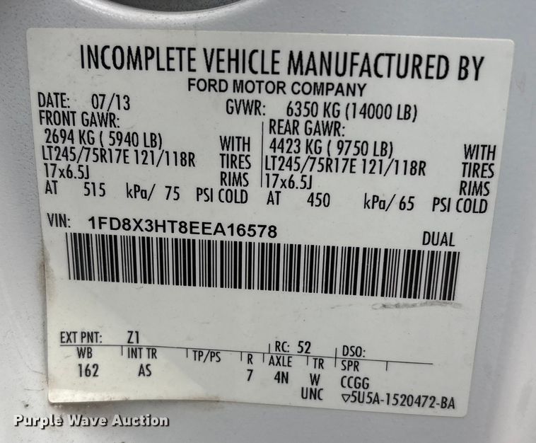 image for item FB8506 2014 Ford F350 Super Duty Ext. Cab utility bed pickup truck