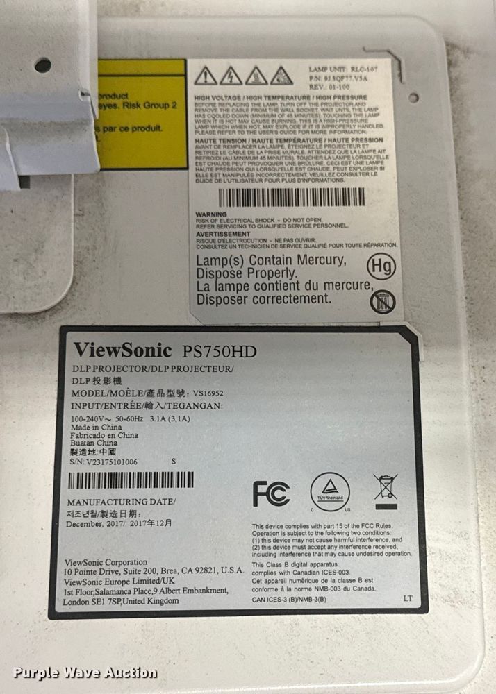 image for item FB8515 (2) ViewSonic PS750HD projectors with remotes 