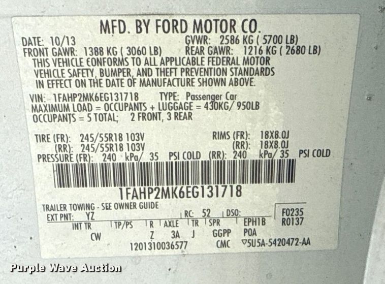 image for item FB8524 2014 Ford Taurus Police Interceptor  