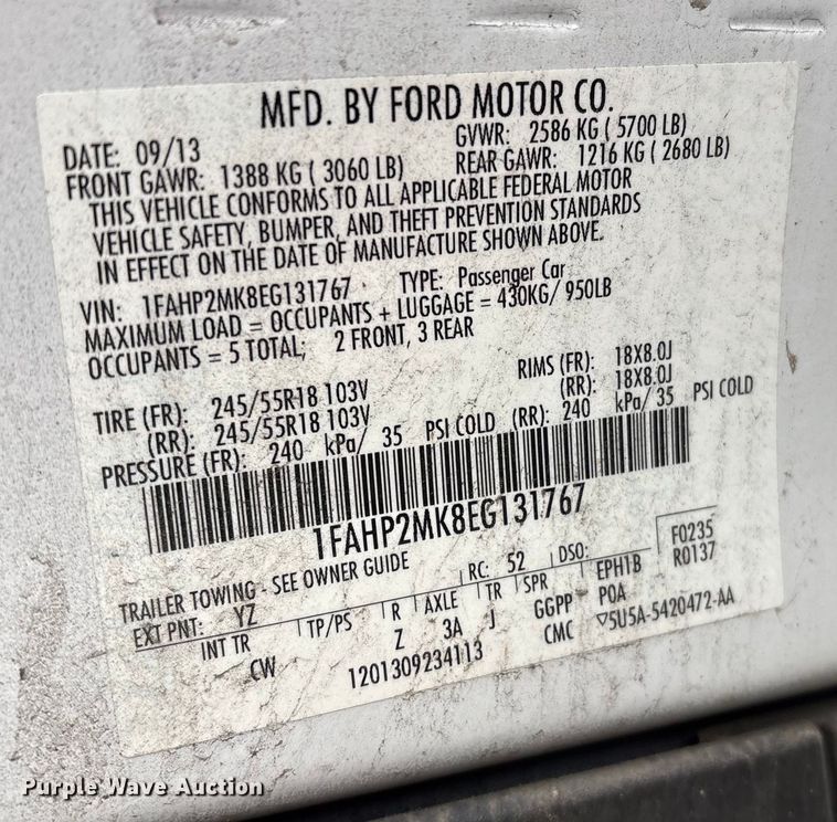 image for item FB8525 2014 Ford Taurus Police Interceptor 