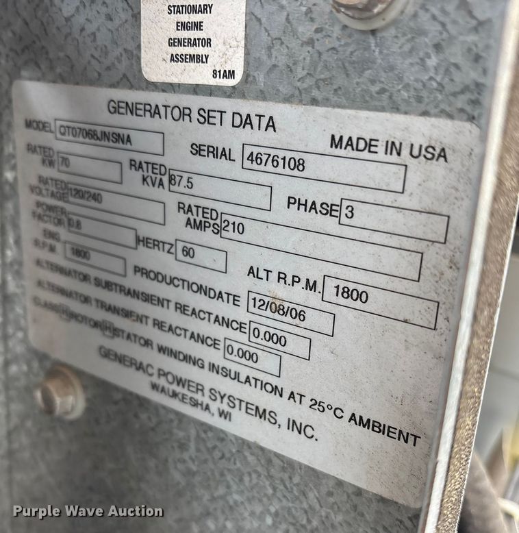 image for item FB8570 2006 Generac QT07068JNSNA generator