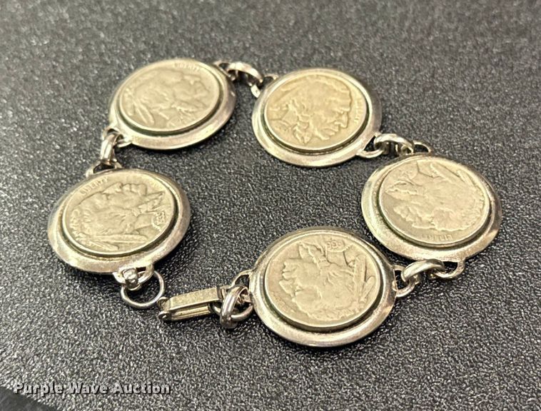 image for item FB8573 (5) vintage Buffalo nickel bracelet 