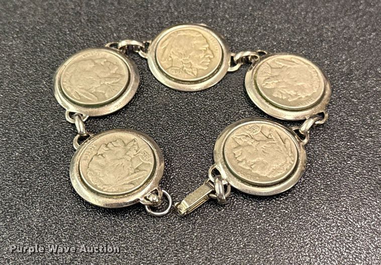image for item FB8573 (5) vintage Buffalo nickel bracelet 