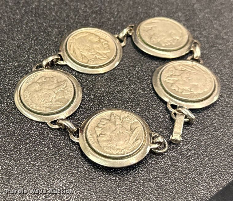 image for item FB8573 (5) vintage Buffalo nickel bracelet 