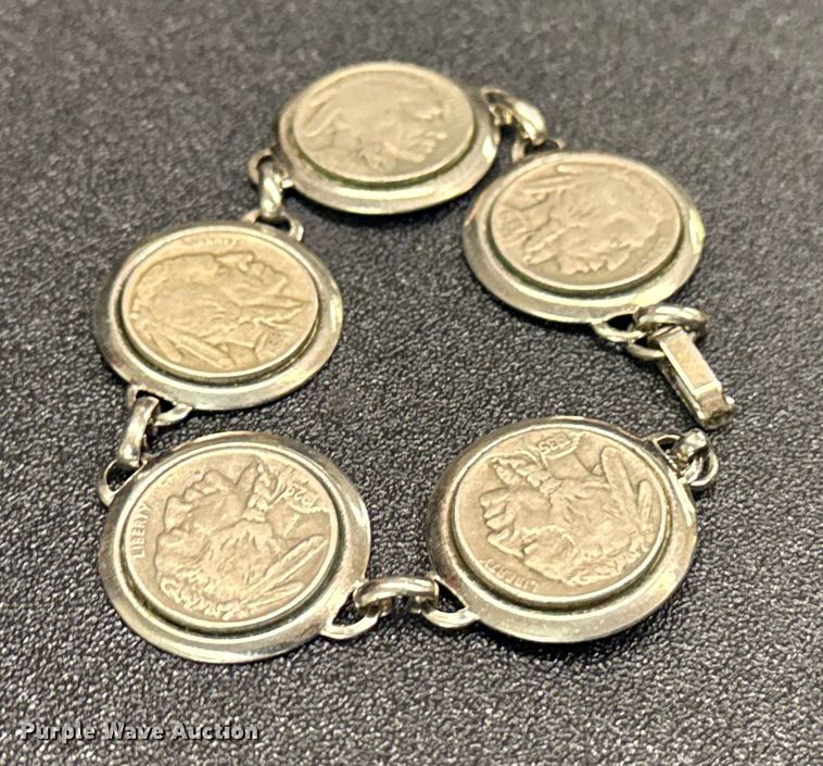 image for item FB8573 (5) vintage Buffalo nickel bracelet 