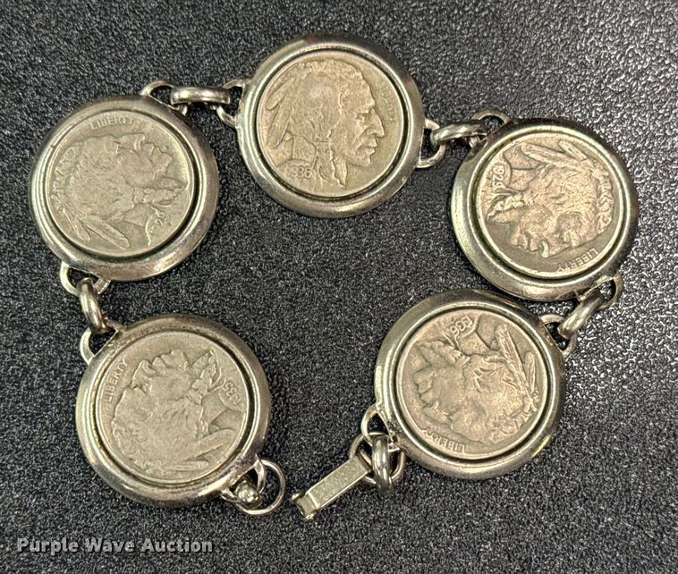 image for item FB8573 (5) vintage Buffalo nickel bracelet 