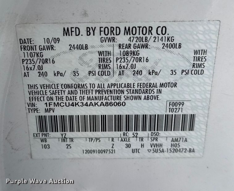 image for item FB8579 2010 Ford Escape Hybrid SUV