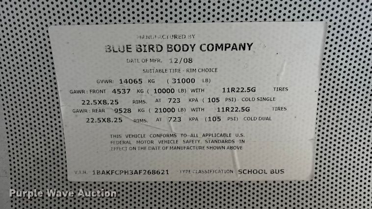 image for item FG1567 2010 Blue Bird Bb Conventional school bus