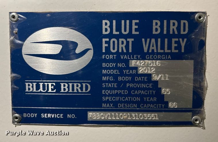 image for item FG1568 2012 Blue Bird Bb Conventional school bus