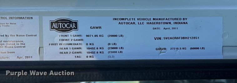 image for item FG1670 2011 Autocar Xpeditor refuse truck