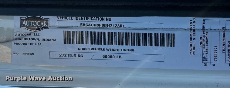 image for item FG1670 2011 Autocar Xpeditor refuse truck