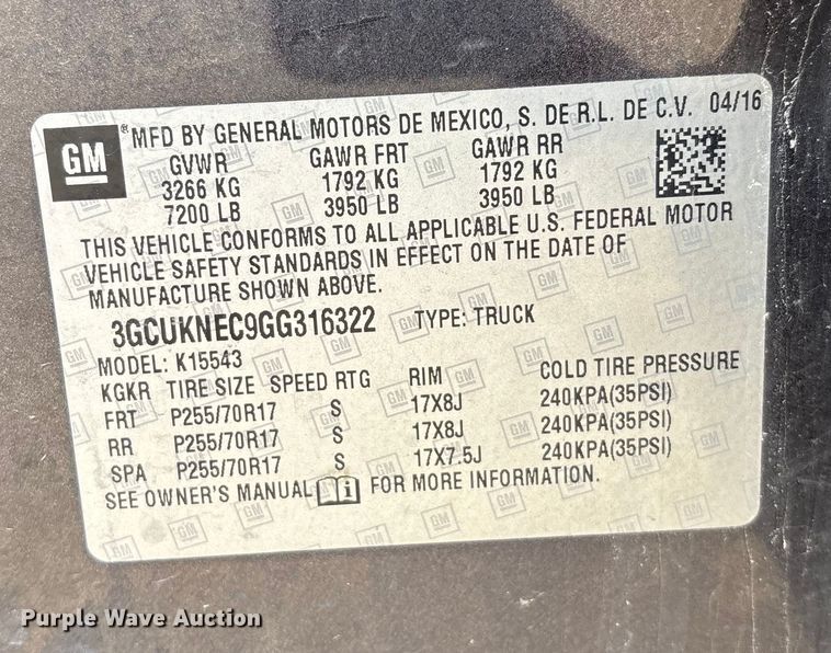 image for item FG1672 2016 Chevrolet Silverado 1500 pickup truck