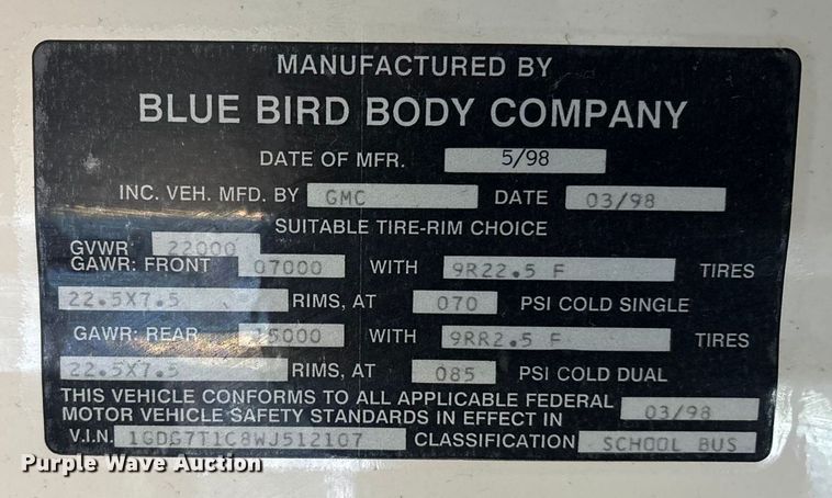 image for item FG1683 1998 GMC B7 school bus