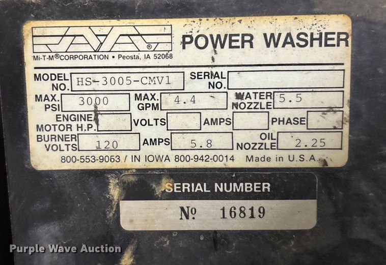 image for item FG1689 MITM HS-3005-CMVI pressure washer