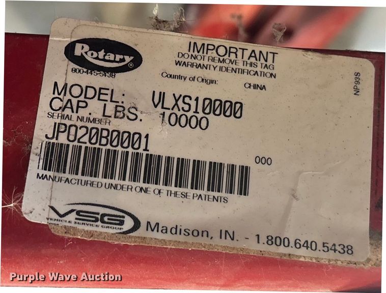 image for item FG1693 Rotary VLXS 10000 automotive lift