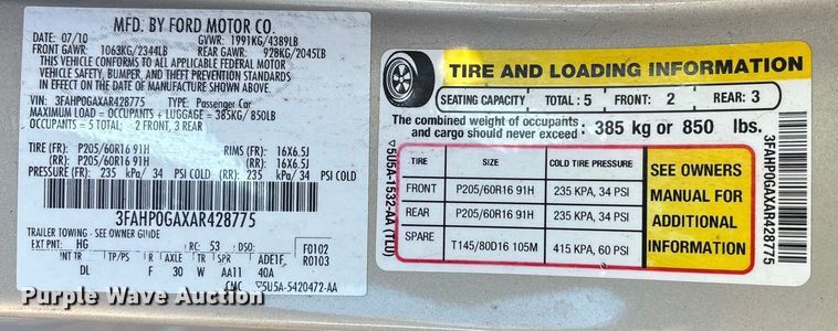 image for item FG1698 2010 Ford Fusion 