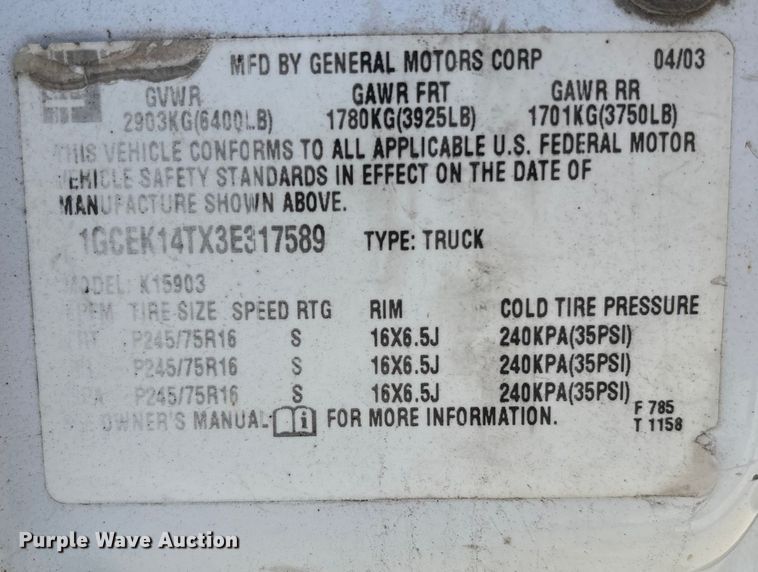 image for item FG1706 2003 Chevrolet Silverado 1500 pickup truck