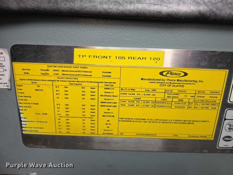 image for item FI0630 2009 Pierce Velocity ladder fire truck