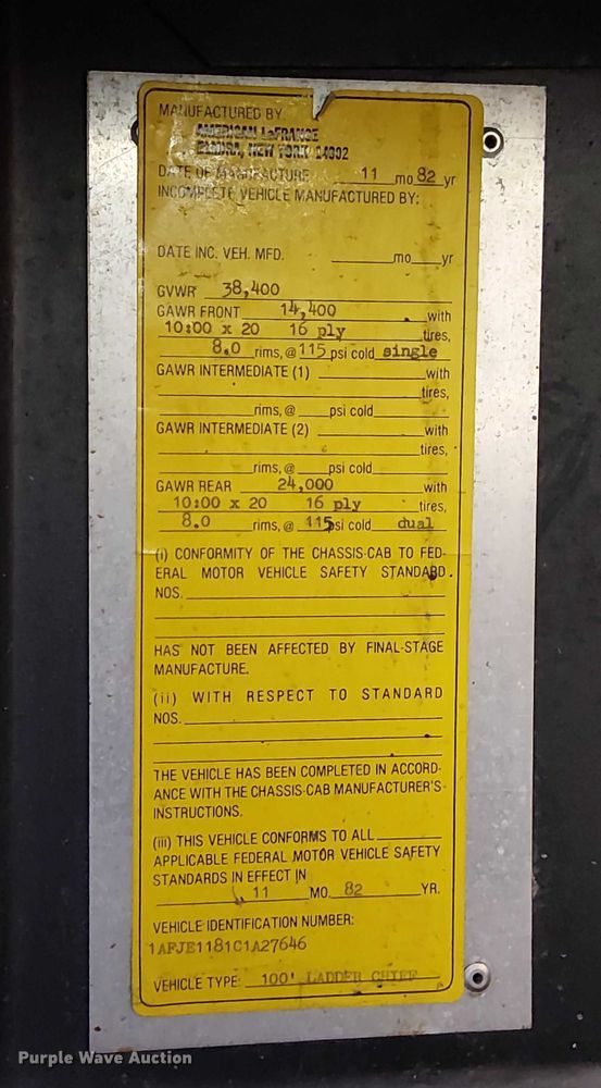 image for item FK0530 1982 American LeFrance 100' Ladder Chief ladder fire truck