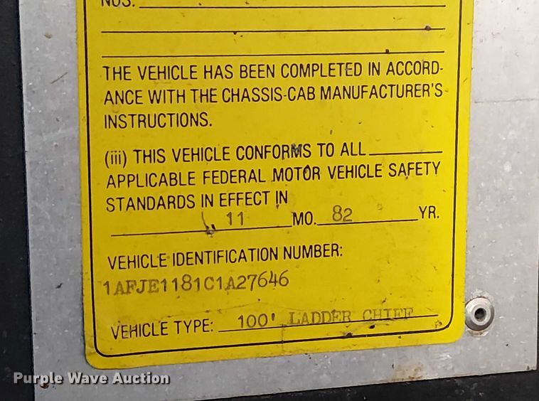 image for item FK0530 1982 American LeFrance 100' Ladder Chief ladder fire truck