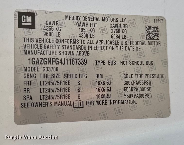 image for item FK0887 2018 Chevrolet Express 3500 van