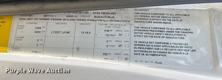 image for item FK0888 2011 Ford E450 Super Duty shuttle bus