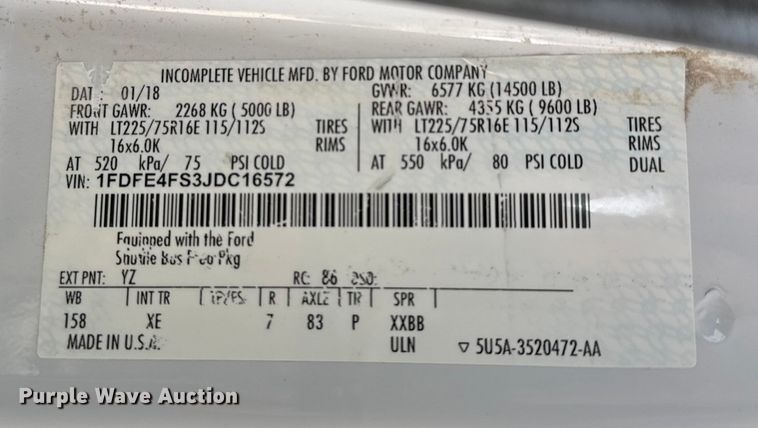 image for item FK0889 2018 Ford E450 Super Duty shuttle bus