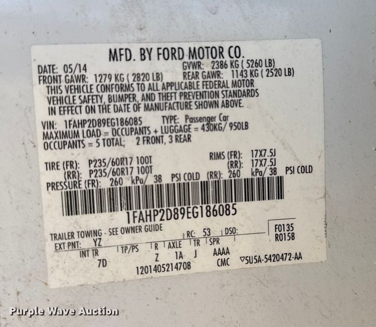 image for item FK0891 2014 Ford Taurus 