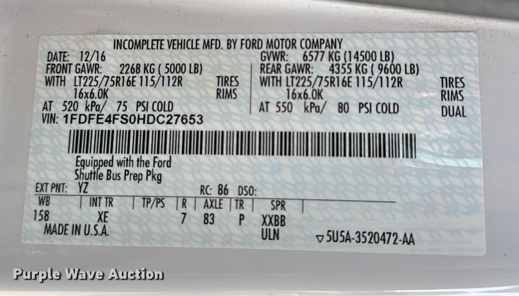 image for item FK0893 2017 Ford E450 Super Duty shuttle bus