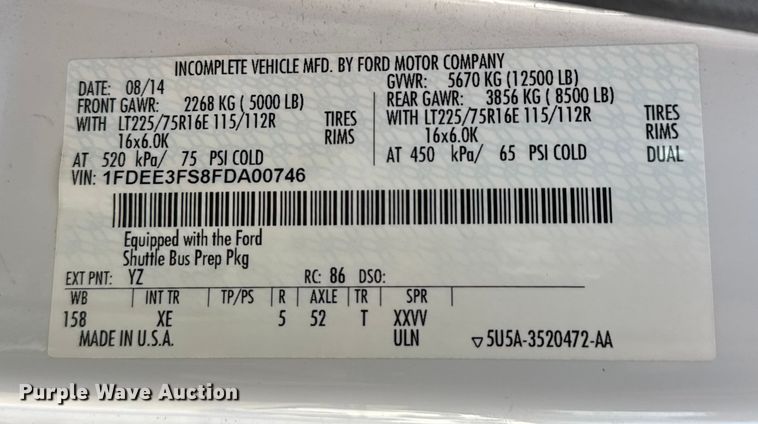 image for item FK0894 2015 Ford E350 shuttle bus