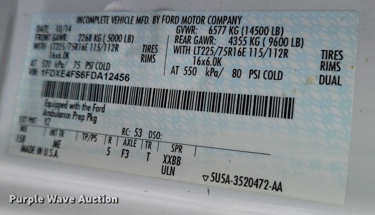 image for item NO9839 2015 Ford E450 ambulance