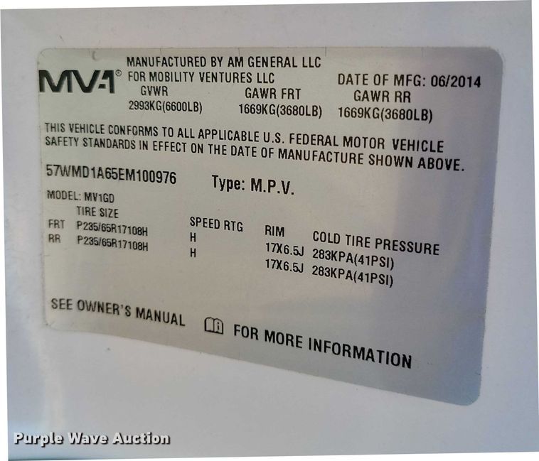 image for item NO9841 2014 MV1 handicap accessible van