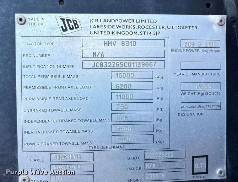 image for item EF6262 2014 JCB Fastrac 8310 MFWD tractor