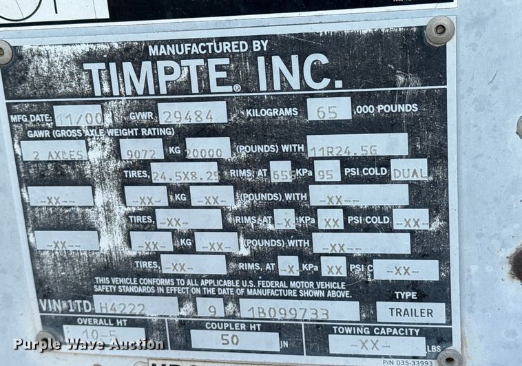 image for item EP0886 2001 Timpte grain trailer