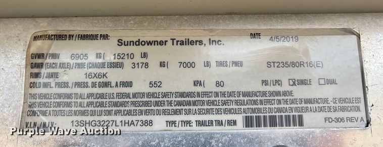 image for item ET7356 2020 Sundowner Horizon 6910 RS horse trailer