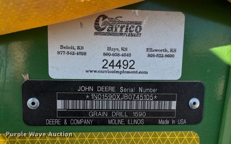 image for item EU6486 2011 John Deere 1590 grain drill