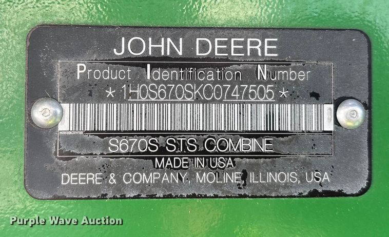 image for item YA1775 2012 John Deere S670 combine