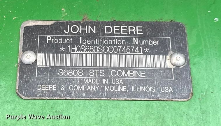 image for item YA1794 2012 John Deere S680S STS combine