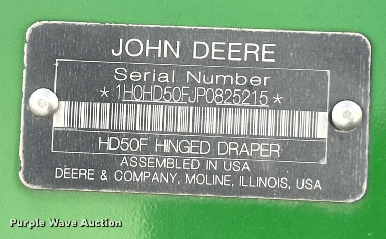 image for item YA1796 2023 John Deere HD50F hinged flex draper head