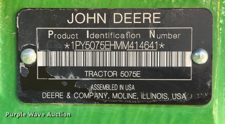 image for item YA1824 2021 John Deere 5075E MFWD tractor