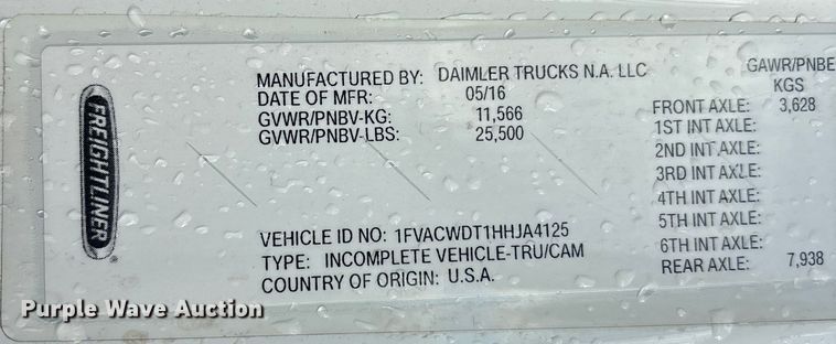 image for item DT2775 2017 Freightliner Business Class M2 refrigerated truck