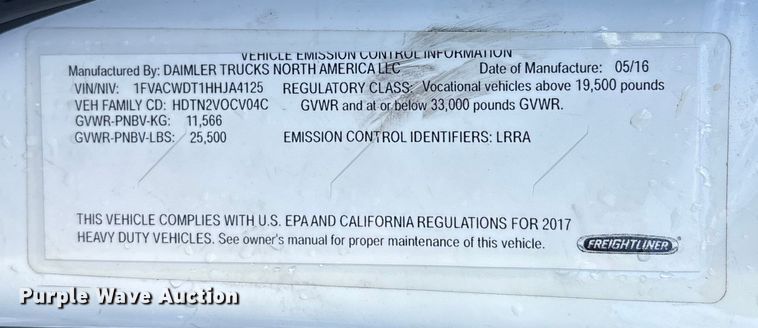 image for item DT2775 2017 Freightliner Business Class M2 refrigerated truck