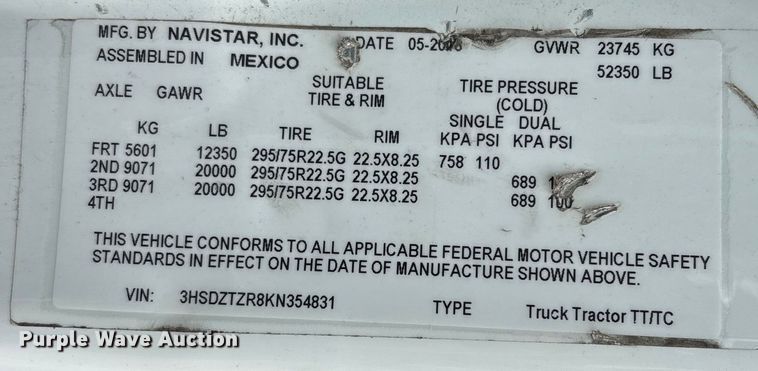 image for item DU0294 2019 International LT625 semi truck