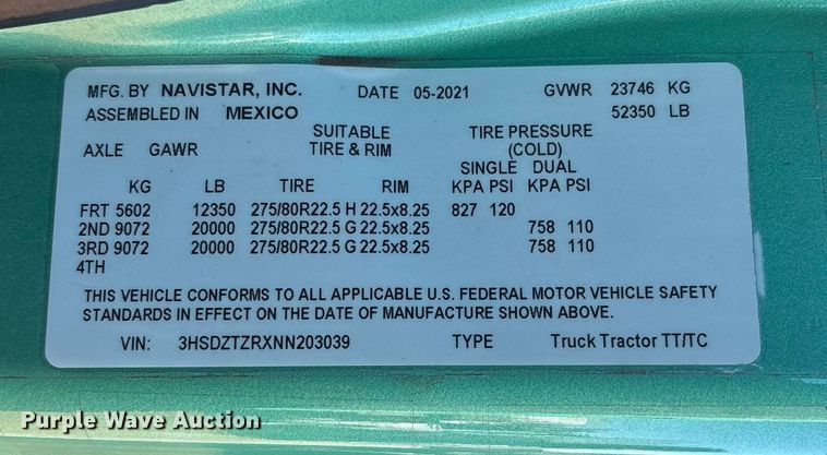 image for item DW7371 2022 International LT625 semi truck