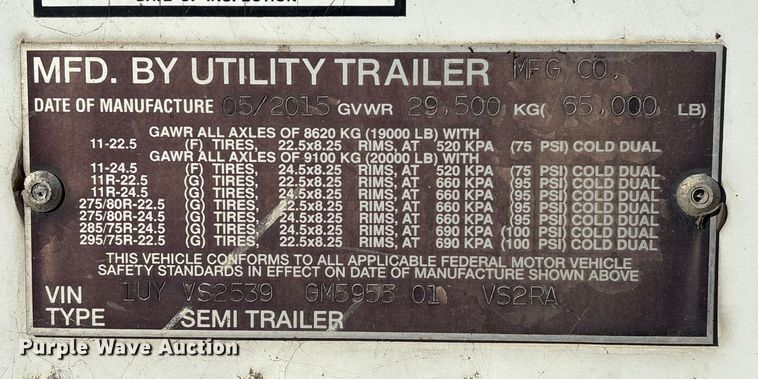 image for item EA7131 2016 Utility VS2RA refrigerated van trailer