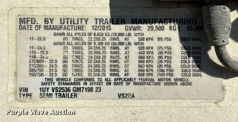 image for item EA7132 2016 Utility VS2RA refrigerated van trailer