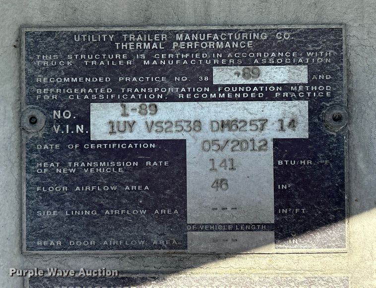 image for item EA7134 2013 Utility VS2RA refrigerated van trailer