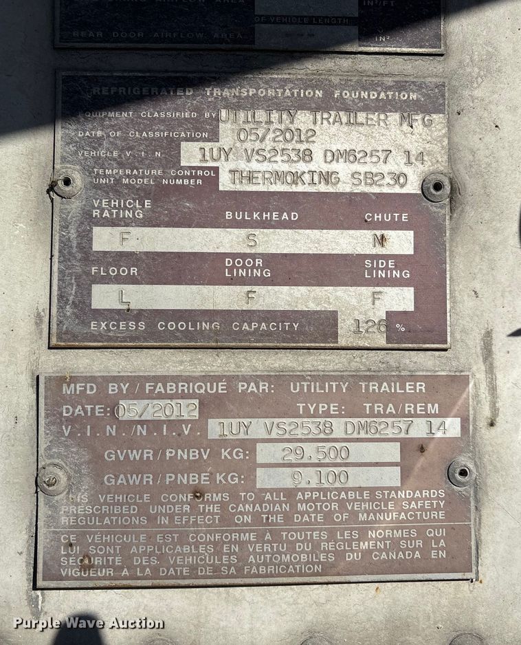 image for item EA7134 2013 Utility VS2RA refrigerated van trailer