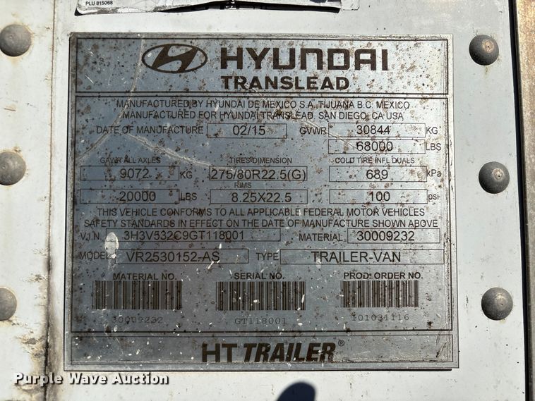 image for item EA7135 2016 Hyundai VR2530152-AS refrigerated van trailer