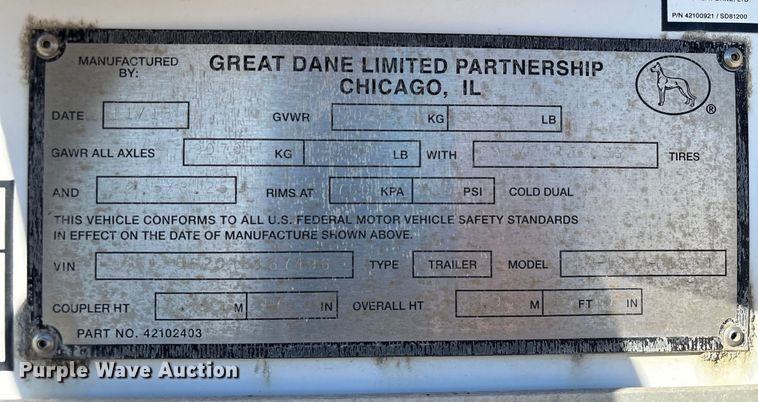image for item EA7136 2019 Great Dane CLA-1214-01053 dry van trailer